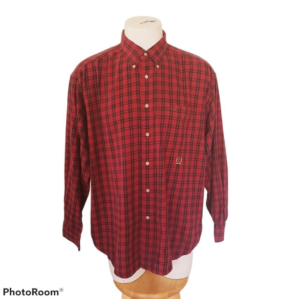 Tommy Hilfiger Men's Button Front Shirt Size XL Black Red Yellow 0750